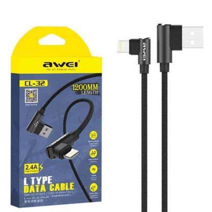 AWEI CL-32 2.4A Fast Charging L Type Data Cable for iphone-Black/Blue