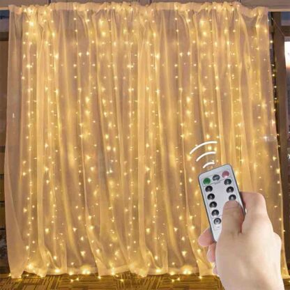 Hanging Window Curtain LED Fairy String Lights 9.8 Feet Dimmable and Connectable with 300 Led, Remote, 8 Lighting Modes