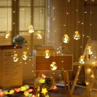 LAZYMARTS 108 LED Bulb Shape Globe LED Curtain Lights for Home Decoration Party Festival Diwali Christmas (Warm Yellow)
