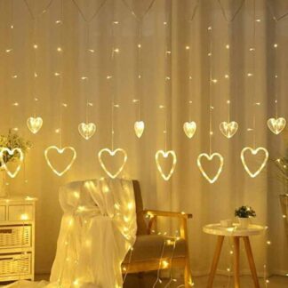 LED Warm White Heart shape curtain light, Plug-in
