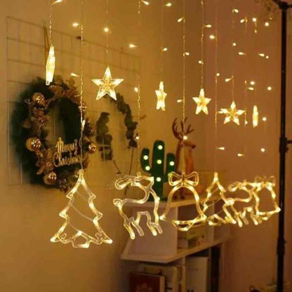 LED Curtain Lights Christmas Decoration Bell And Deer String Lights