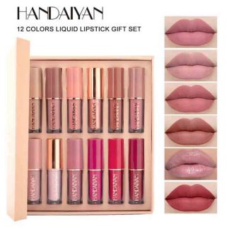 HANDIYA 12 Colors Lipstick Set Lasting Matte Pearlescent Non-Stick Lip Gloss Non-Fading Waterproof Lip Glaze
