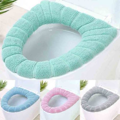 Toilet Seat Cover Practical Knitting Fabric Case Convenient Bathroom Soft Pad Comfortable Warm Mat Winter