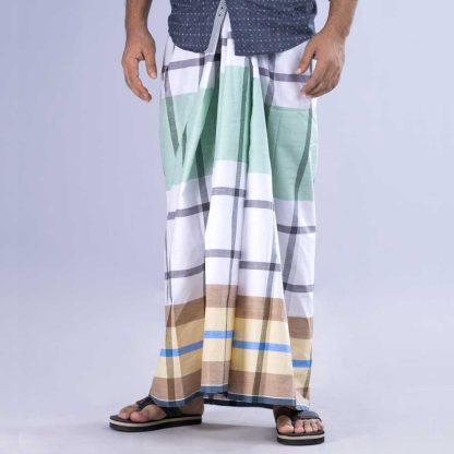 White, Green and Brown Cotton Lungi