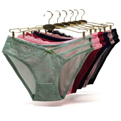 Ladies Lace Panties Nylon Ice Silk Transparent Low Rise Briefs Women Underwear
