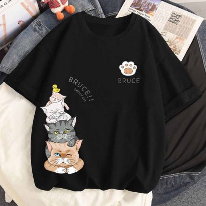 Cotton T Shirts Cute Cat Animation Style