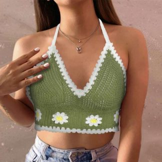 Summer Halter Bralette Boho Floral Knitting Corset Crop Tops Sexy Underwear Bra Women