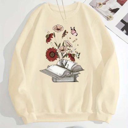 Book & Floral Design Sweatshirt