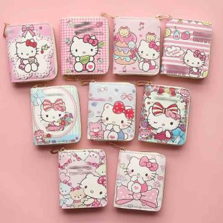 Botu Wholesale Cartoon Wallets Custom Hello KT Coin Bag Pu Leather Mini Coin Purse Card Cash Holder Zipper Ladies Portable Purse