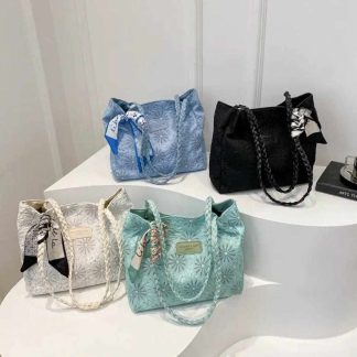 Simple Square Silk Scarf Decorative Large Capacity Tote Bag