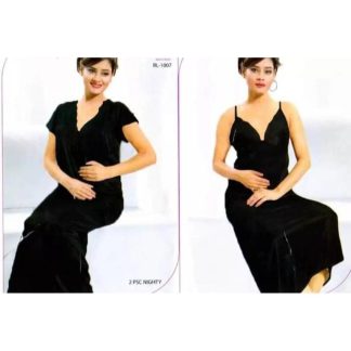 Two Part Satin Solid Women Nighty Dress