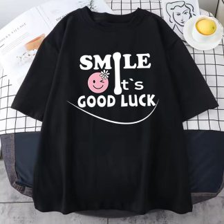 Smile It's Good Luck Oversize Drop Shoulder T-Shirt
