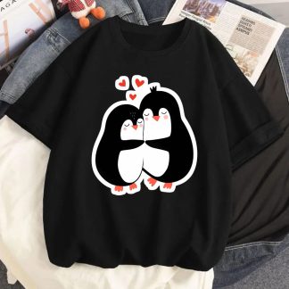 Love Penguin Oversized Drop Shoulder T-Shirt for Women