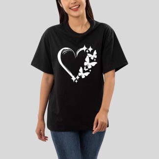 Heart butterfly drop shoulder t shirt for women