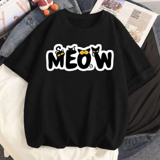 Meow Oversized Drop Shoulder T-Shirt for Women