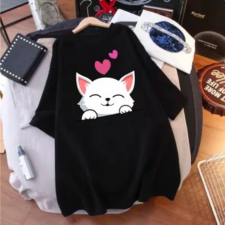 Smile cat oversize drop shoulder t-shirt