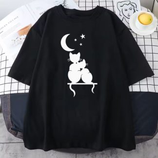 Cat Couple Oversize Drop Shoulder T-Shirt