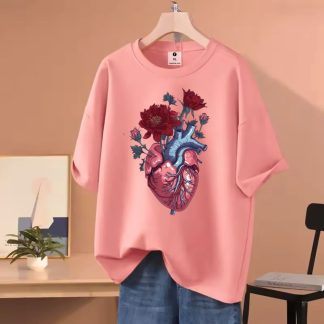 Rose Heart Animation Design Drop Shoulder T-Shirt