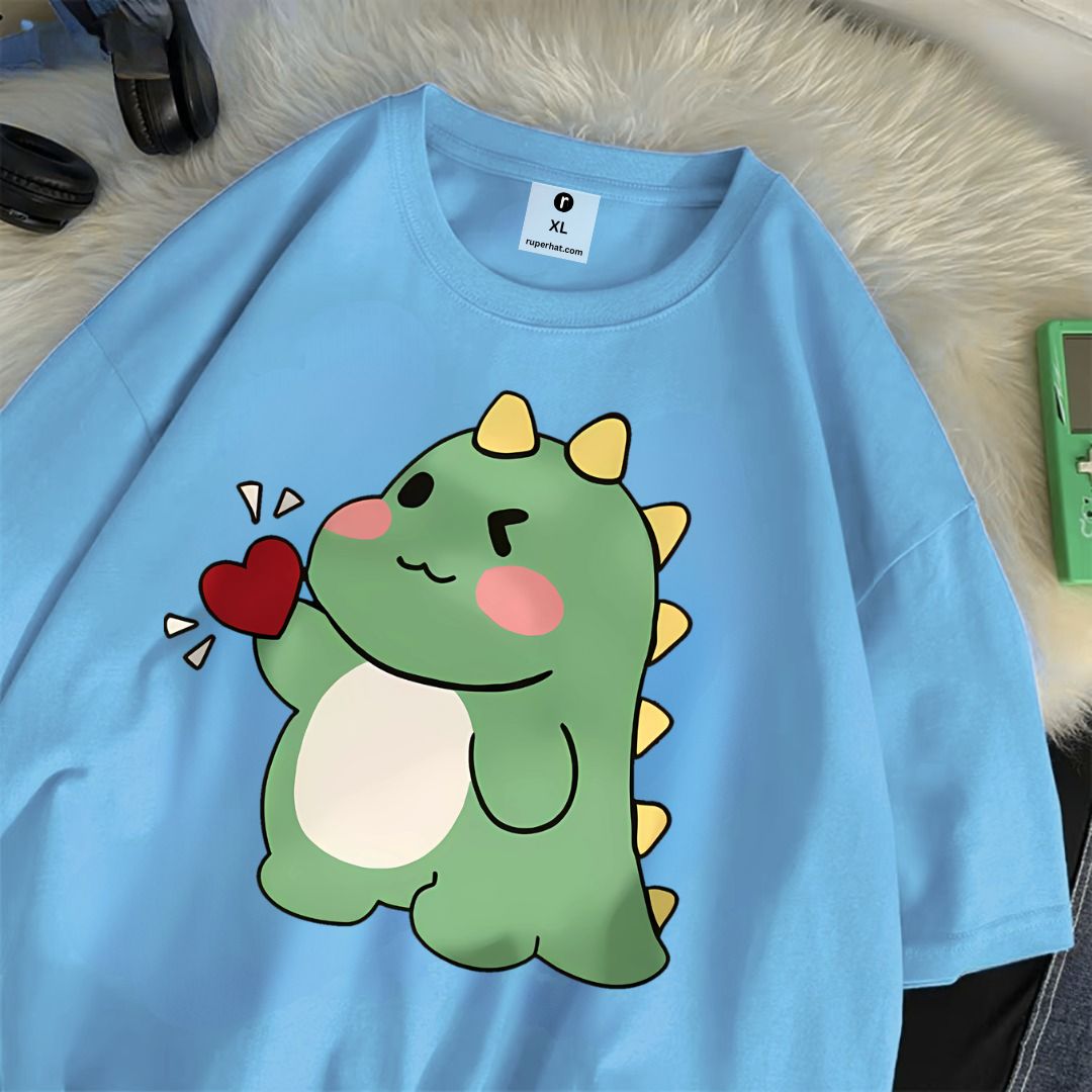 Cute Little Dinosaur Confesses Love Cotton Oversize T-Shirt