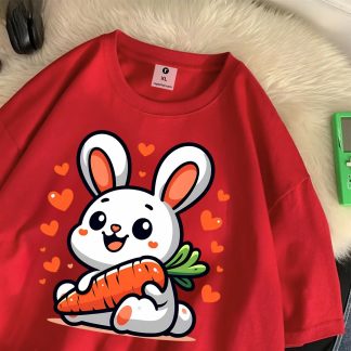 Rabbit With Carrot Drop Shoulder T-Shirt