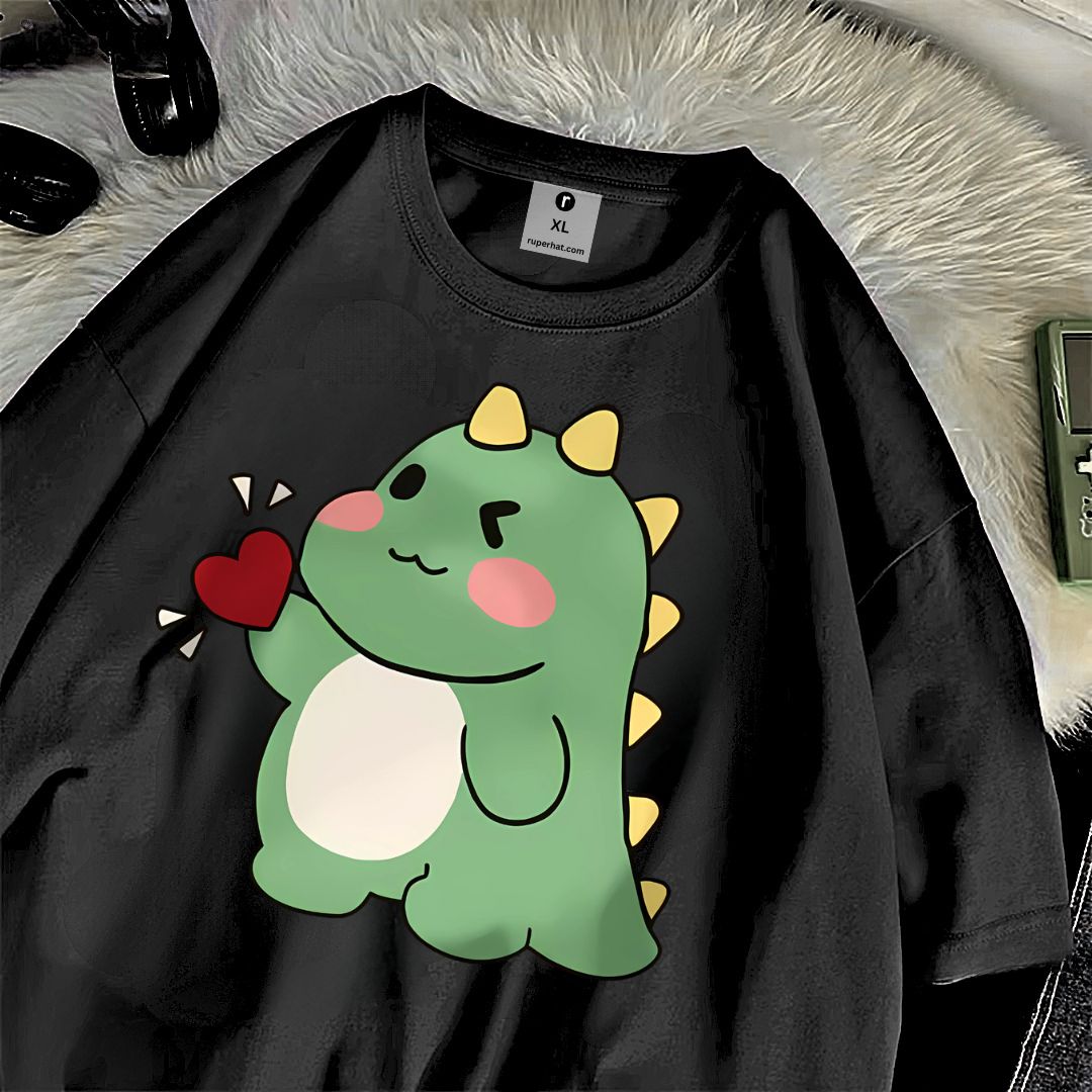 Cute Little Dinosaur Confesses Love Cotton Oversize T-Shirt