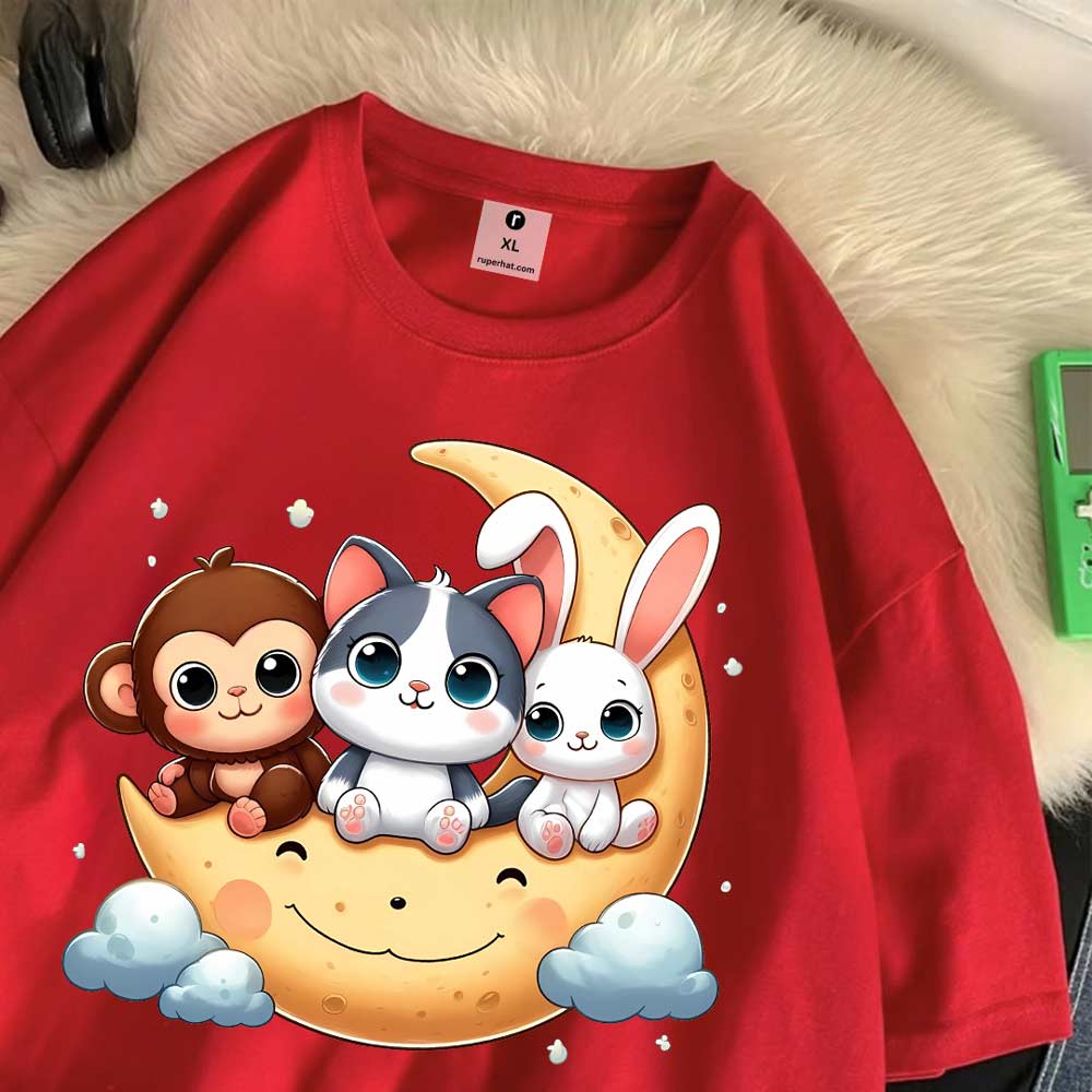 Moon Cat Drop Shoulder T-Shirt for Women