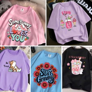 5 Color Different Print Drop Shoulder T-Shirt Combo for Women