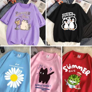 5 Color Different Print Drop Shoulder T-Shirt Combo for Women