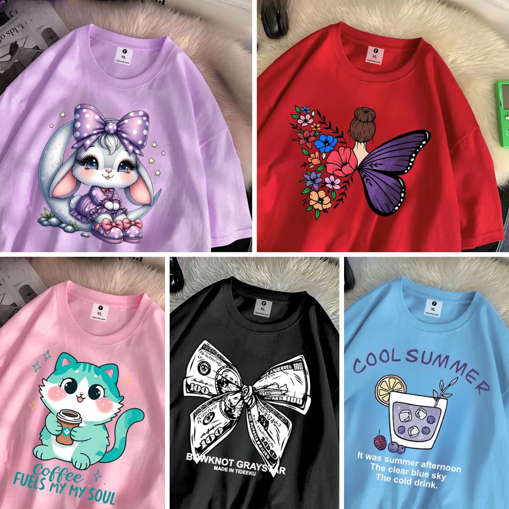 5 Color Different Print Drop Shoulder T-Shirt Combo for Women