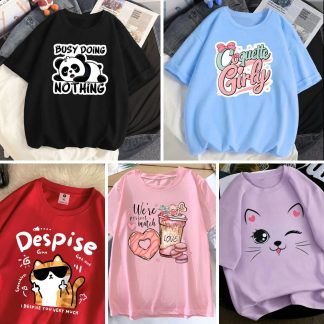 5 Color Different Print Drop Shoulder T-Shirt Combo for Women