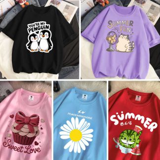 5 Color Different Print Drop Shoulder T-Shirt Combo for Women