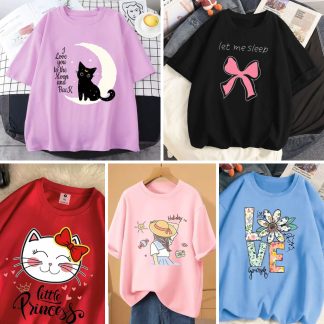 5 Color Different Print Drop Shoulder T-Shirt Combo for Women