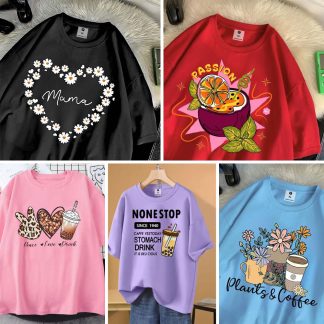 5 Color Different Print Drop Shoulder T-Shirt Combo for Women