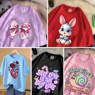 5 Color Different Print Drop Shoulder T-Shirt Combo for Women