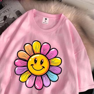 Flower Smiling Oversize Drop Shoulder T-Shirt