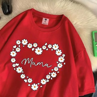 Mama Love with Flower Oversize Drop Shoulder T-Shirt for Women