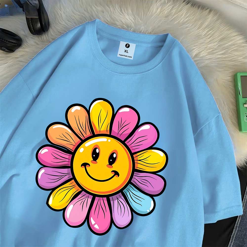 Flower Smiling Oversize Drop Shoulder T-Shirt