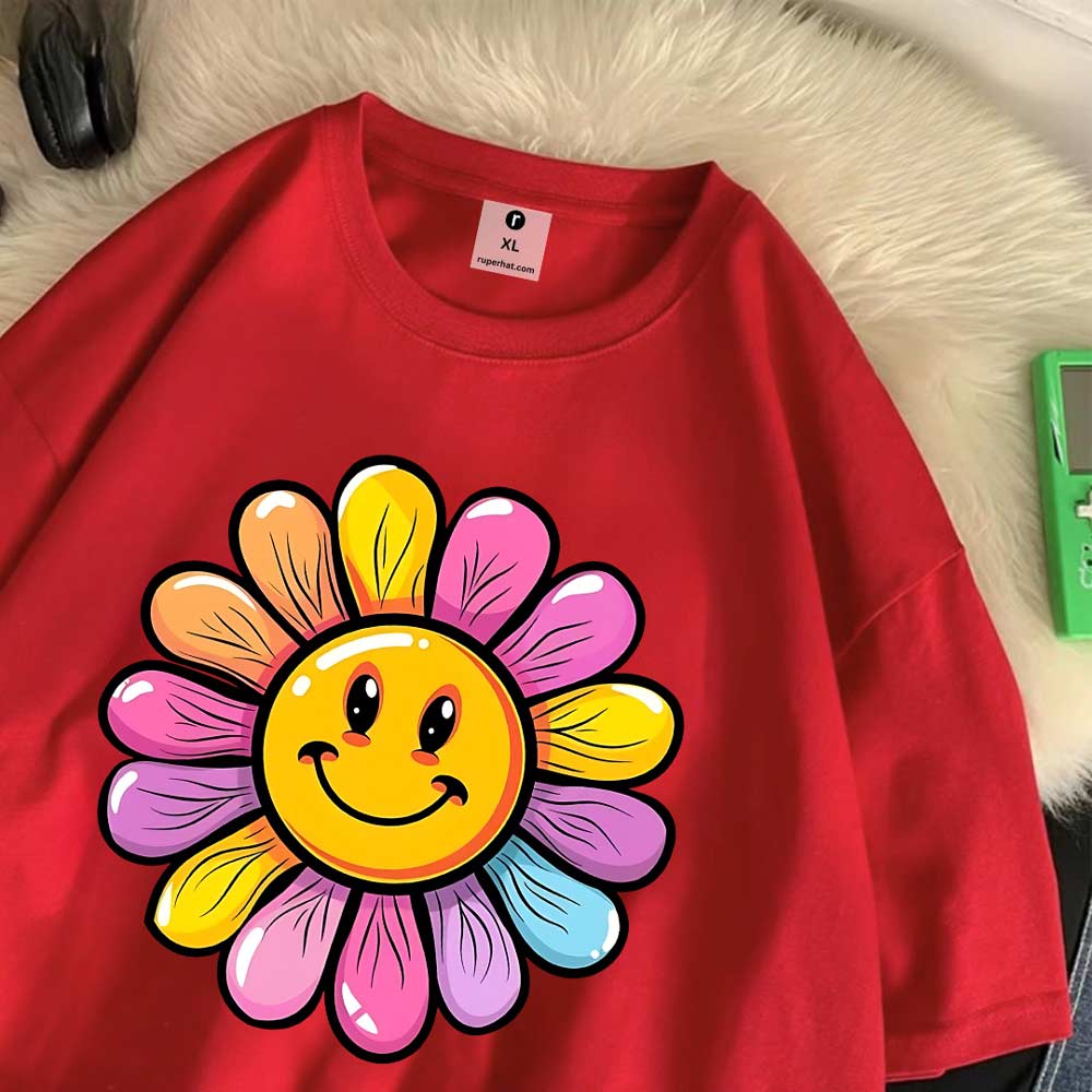 Flower Smiling Oversize Drop Shoulder T-Shirt