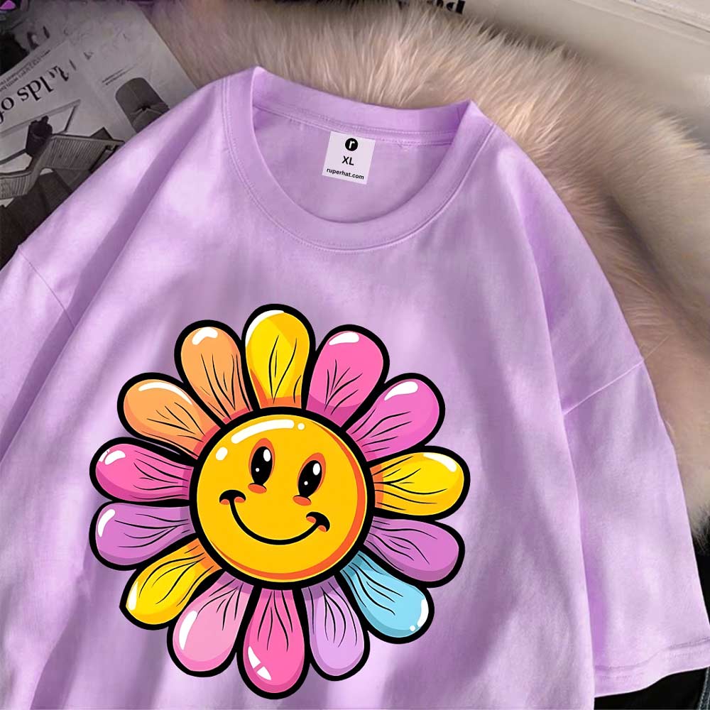 Flower Smiling Oversize Drop Shoulder T-Shirt