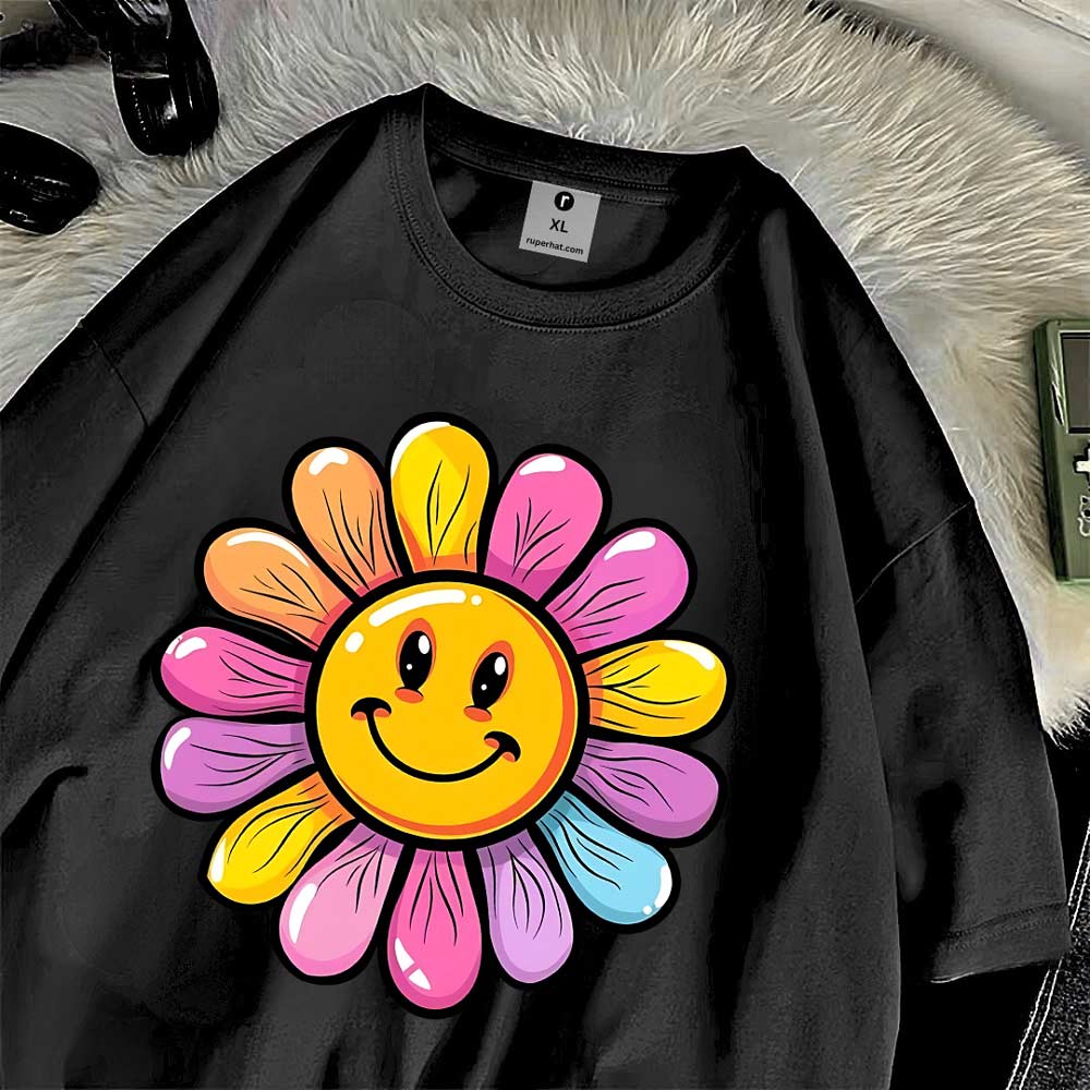Flower Smiling Oversize Drop Shoulder T-Shirt