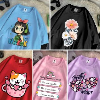 5 Color Different Print Drop Shoulder T-Shirt Combo