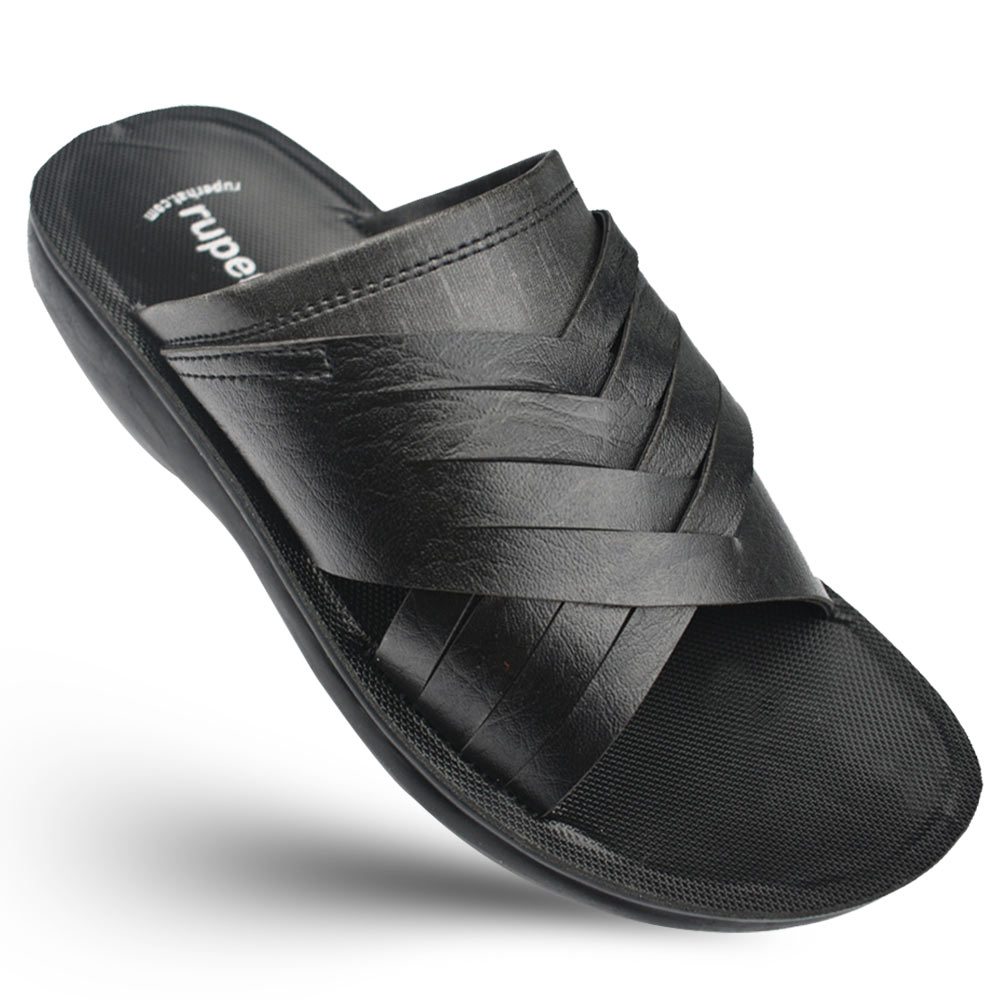 Cross Design Black Color Sandal for Men