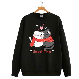 Sweet Time Cat Design Sweatshirt For Women