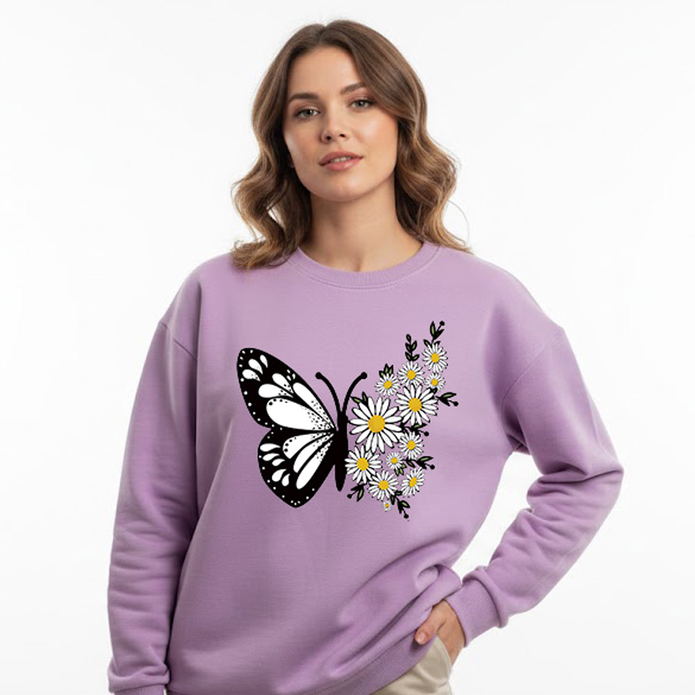 Butterfly Sunflower Long Sleeve Sweatshirt For Women