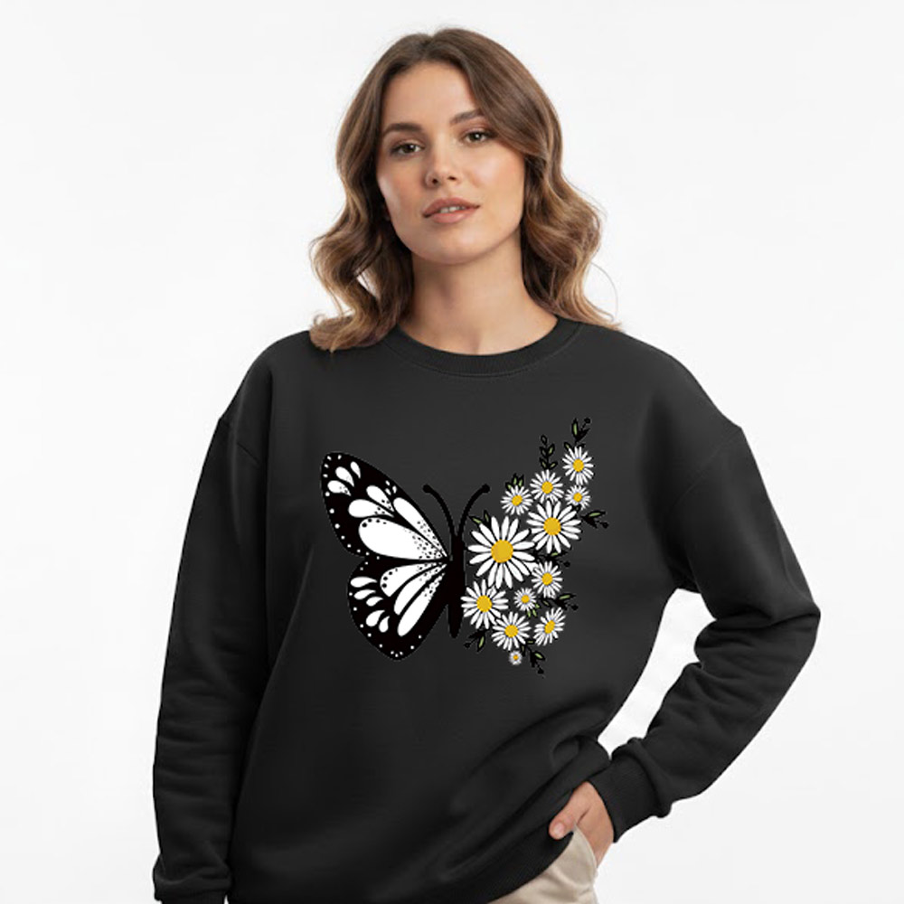 Butterfly Sunflower Long Sleeve Sweatshirt For Women