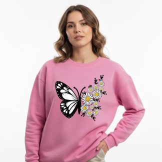 Butterfly Sunflower Long Sleeve Sweatshirt For Women