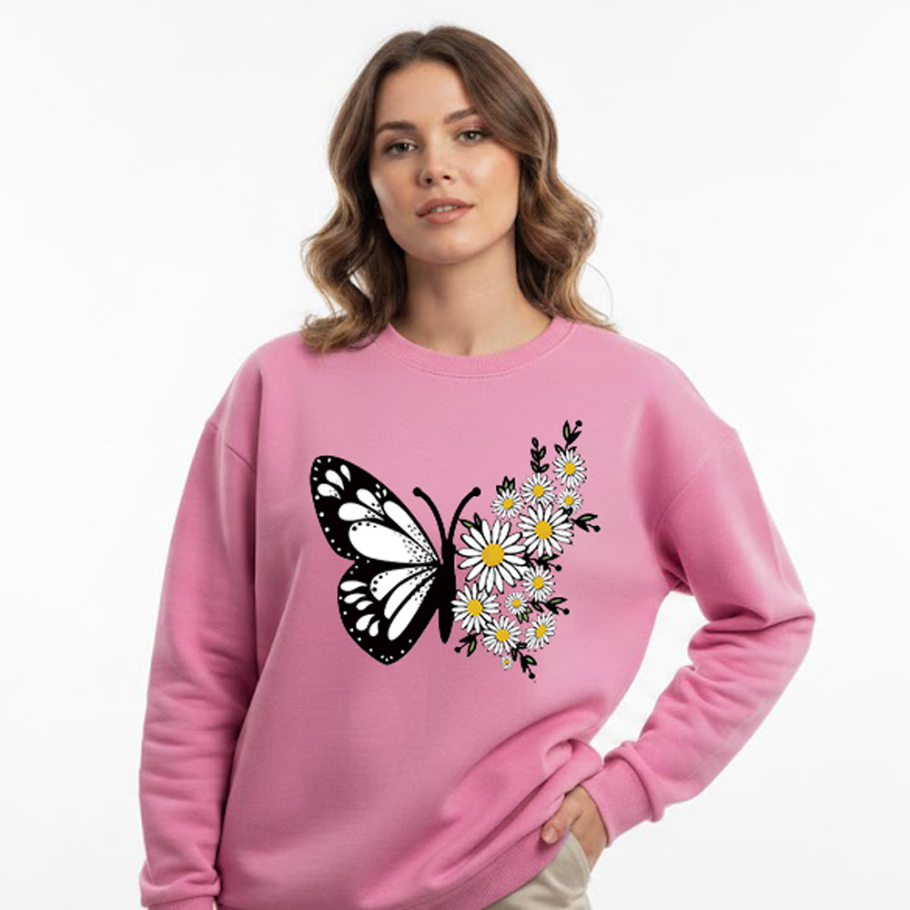 Butterfly Sunflower Long Sleeve Sweatshirt For Women