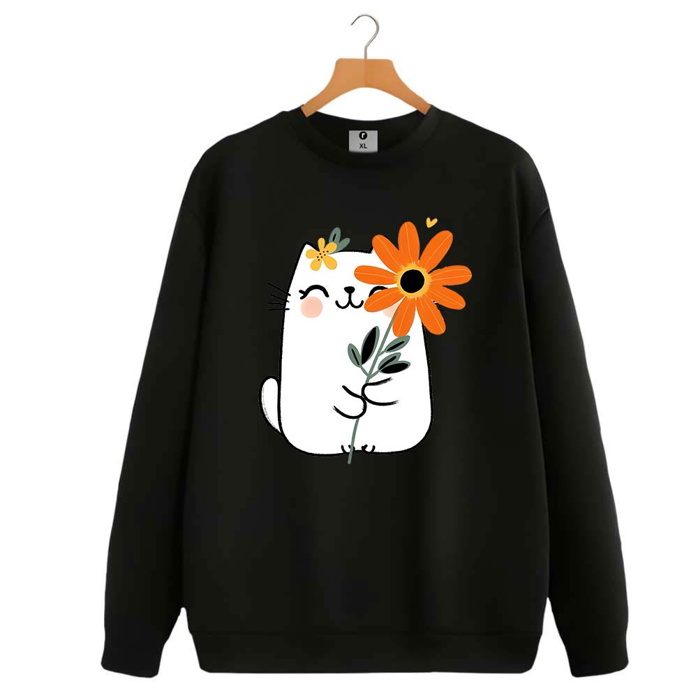 Cat with flower long sleeve sweatshirt for women