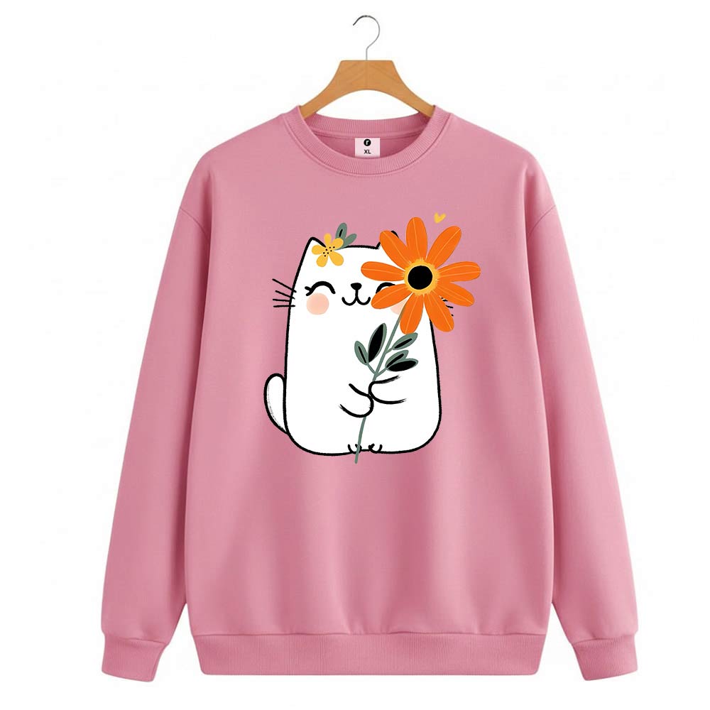 Cat with flower long sleeve sweatshirt for women