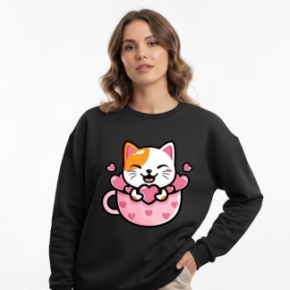 Cup of Cat Long Sleeve Sweatshirt for Women